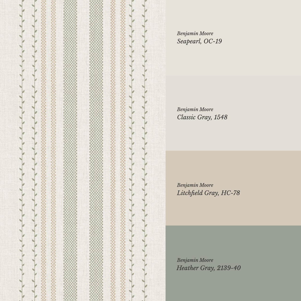 Leona Meadow Stripes Neutral Linen Olive Tan Wallpaper