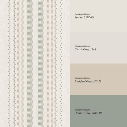 Leona Meadow Stripes Neutral Linen Olive Tan Wallpaper