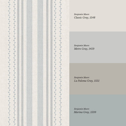 Leona Meadow Stripes Neutral Linen Gray Blue Wallpaper