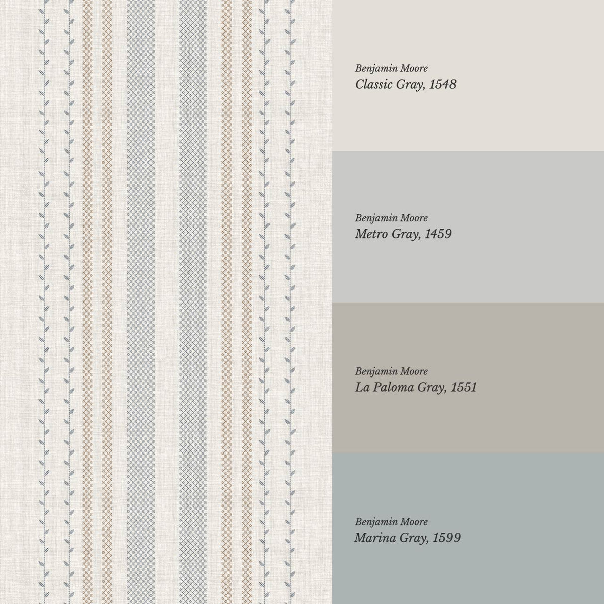 Leona Meadow Stripes Neutral Linen French Blue Wallpaper
