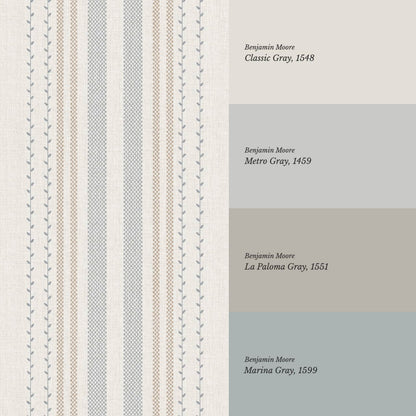 Leona Meadow Stripes Neutral Linen French Blue Wallpaper