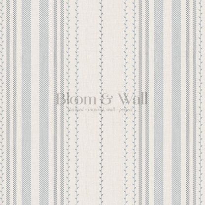 Leona Meadow Stripes Neutral Linen Gray Blue Wallpaper