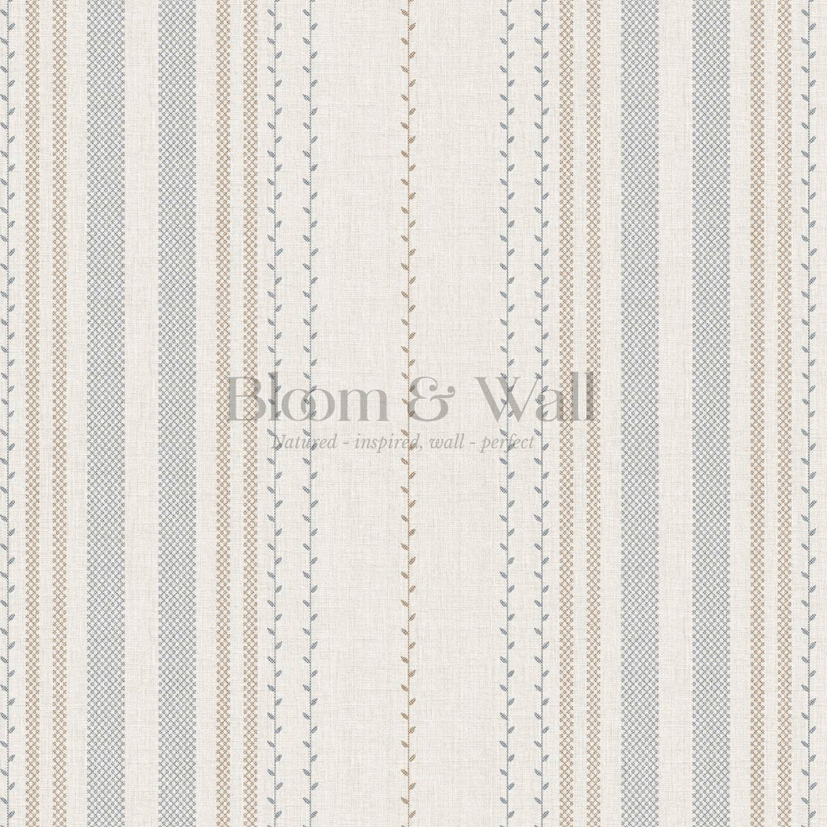 Leona Meadow Stripes Neutral Linen French Blue Wallpaper