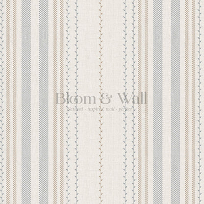 Leona Meadow Stripes Neutral Linen French Blue Wallpaper