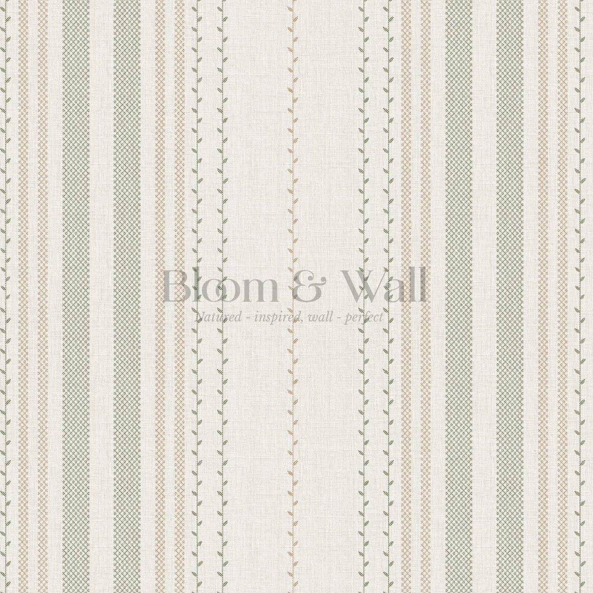 Leona Meadow Stripes Neutral Linen Olive Tan Wallpaper