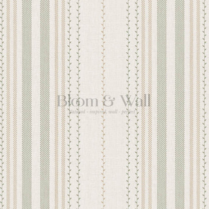 Leona Meadow Stripes Neutral Linen Olive Tan Wallpaper