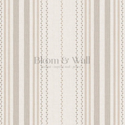 Leona Meadow Stripes Neutral Linen Clay Brown Wallpaper