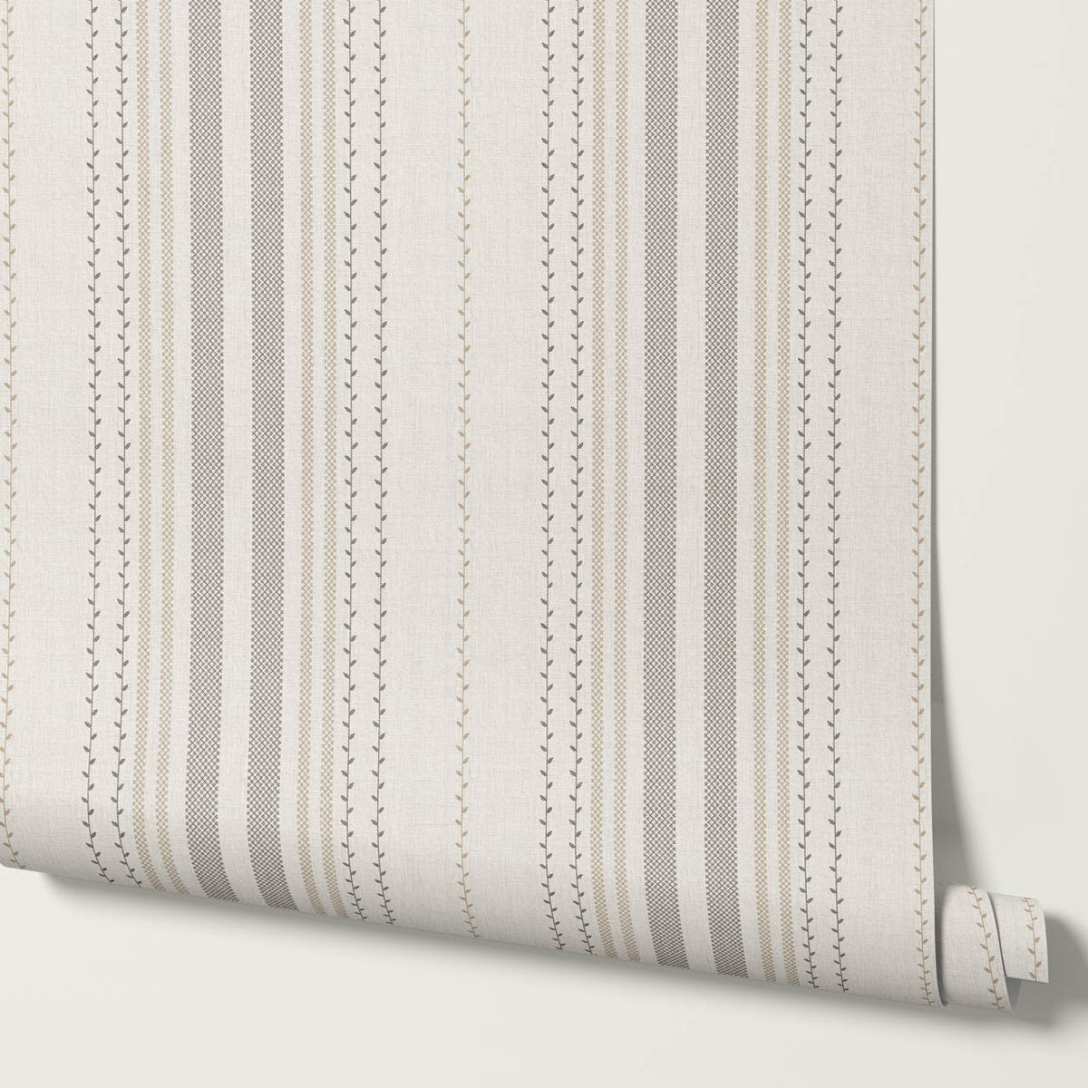 Leona Meadow Stripes Neutral Linen Ash Beige Wallpaper