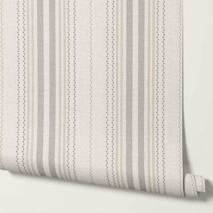 Leona Meadow Stripes Neutral Linen Ash Beige Wallpaper