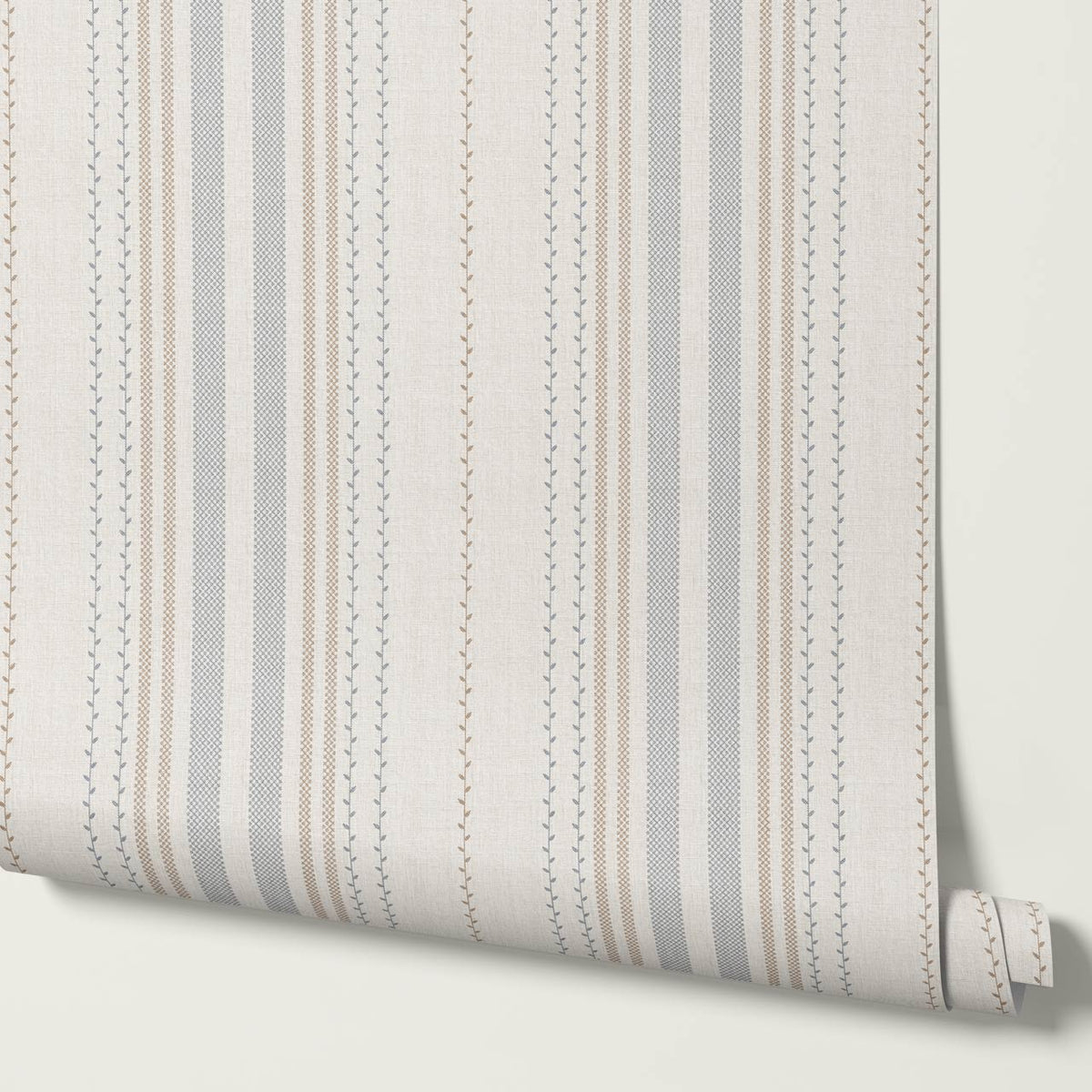 Leona Meadow Stripes Neutral Linen French Blue Wallpaper