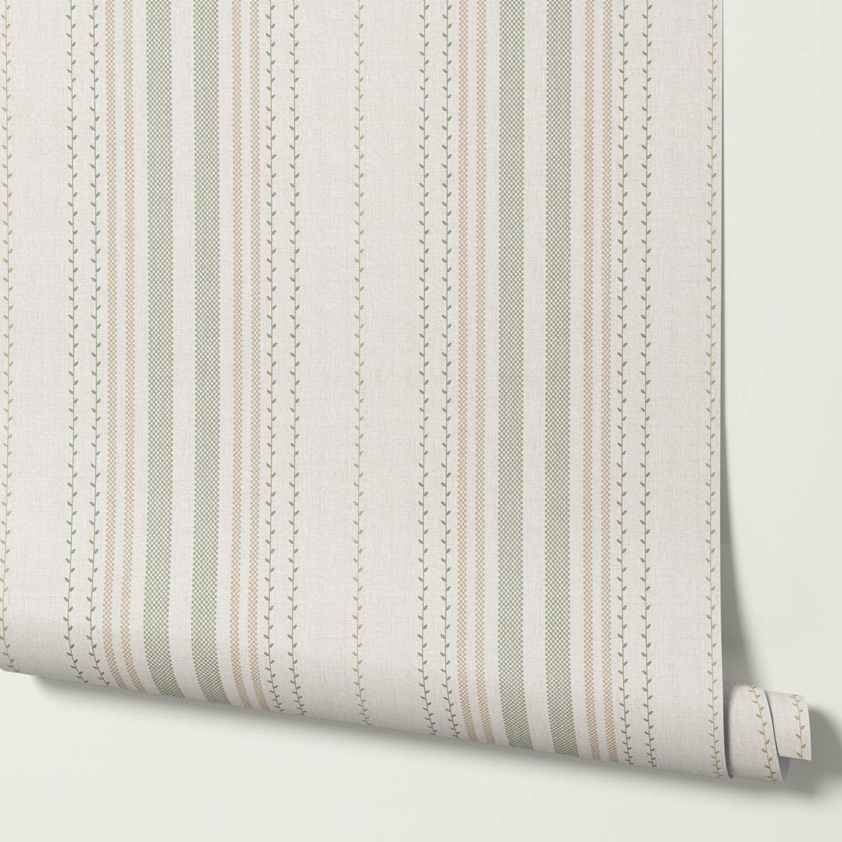Leona Meadow Stripes Neutral Linen Olive Tan Wallpaper