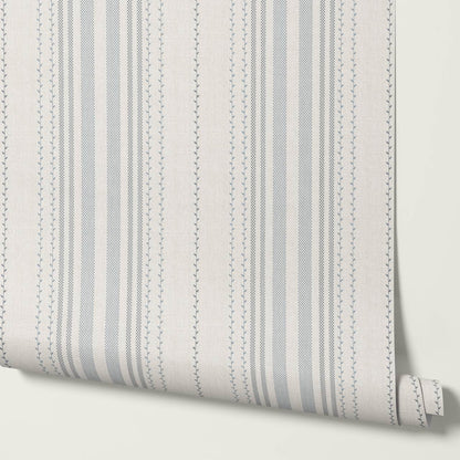 Leona Meadow Stripes Neutral Linen Gray Blue Wallpaper