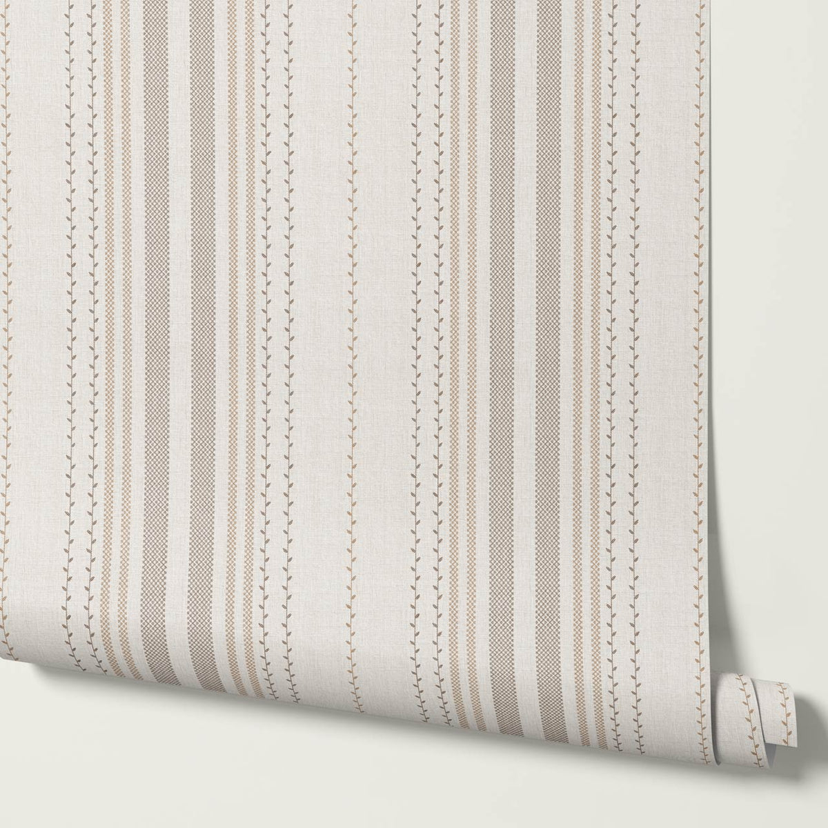 Leona Meadow Stripes Neutral Linen Clay Brown Wallpaper