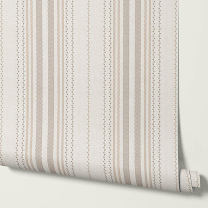 Leona Meadow Stripes Neutral Linen Clay Brown Wallpaper