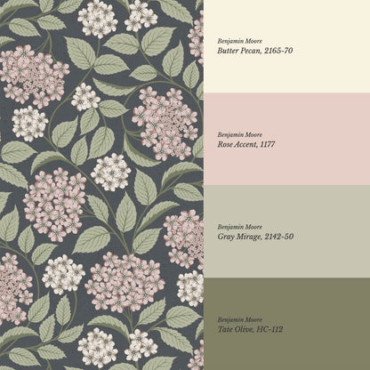 Leonora Hydrangea Botanicals Slate Blush Wallpaper