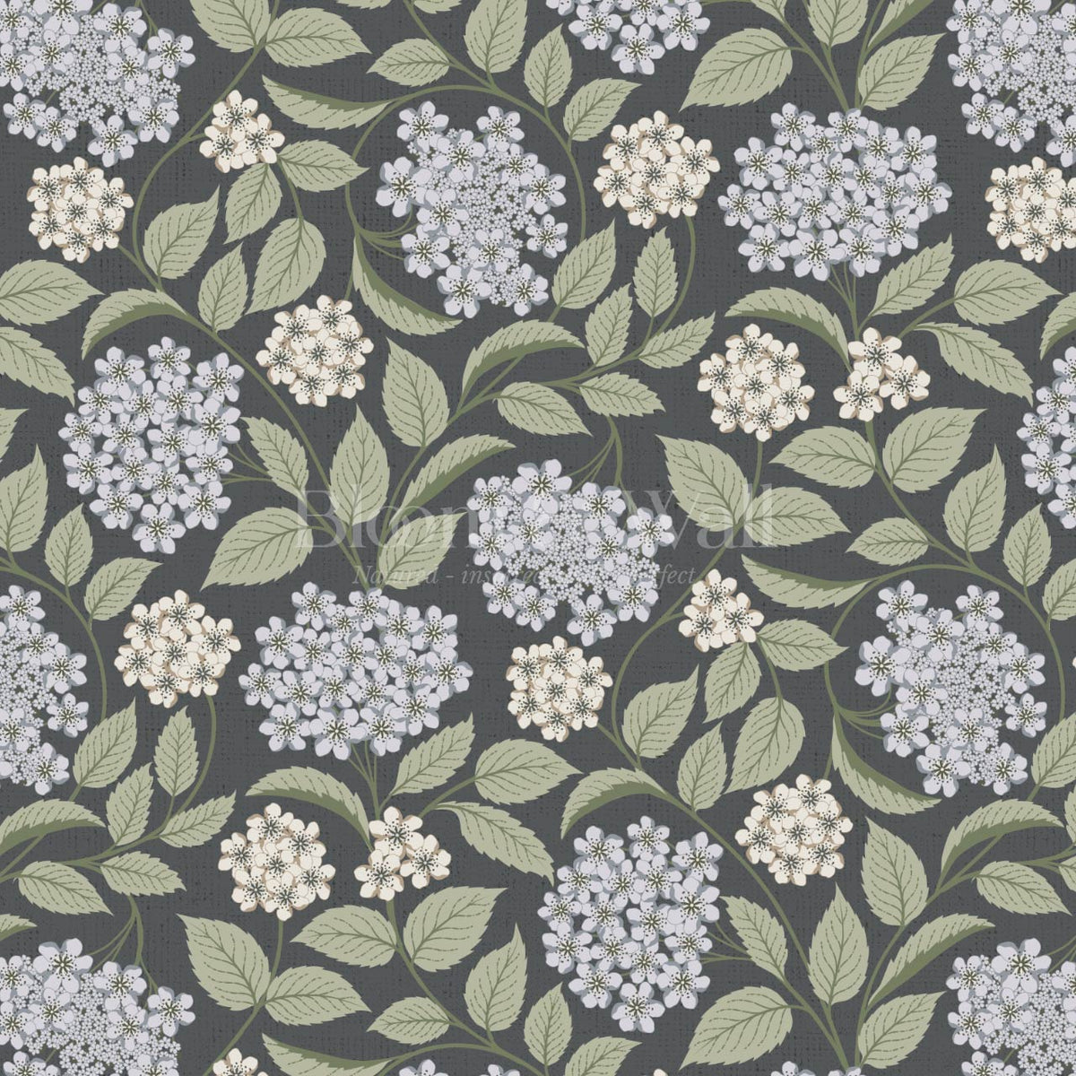Leonora Hydrangea Botanicals Slate Sky Sage Wallpaper