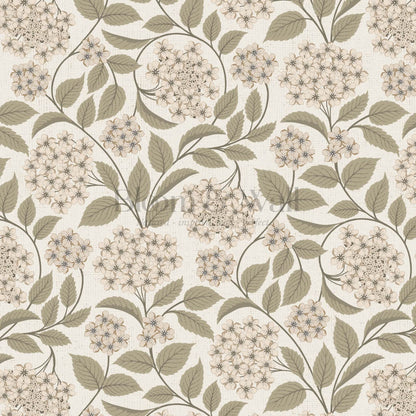Leonora Hydrangea Botanicals Neutral Beige Olive Wallpaper