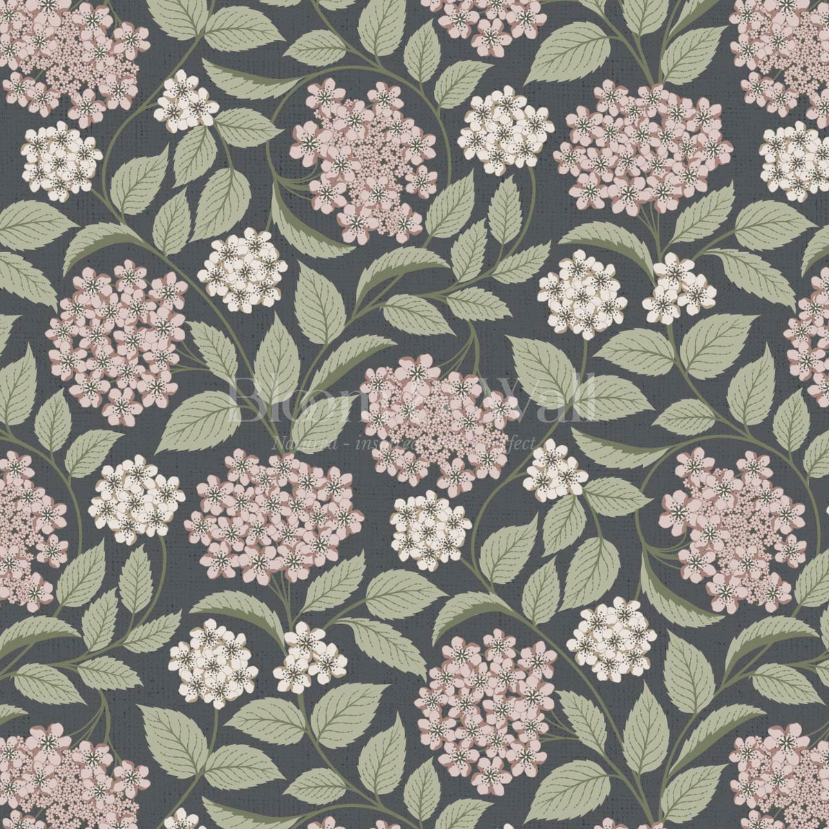 Leonora Hydrangea Botanicals Slate Blush Wallpaper