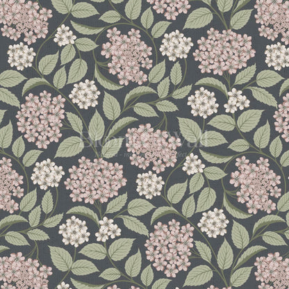Leonora Hydrangea Botanicals Slate Blush Wallpaper
