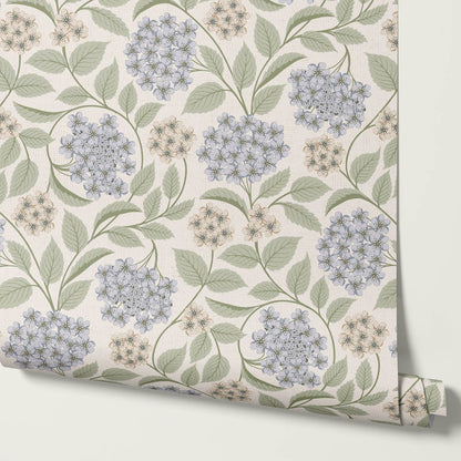 Leonora Hydrangea Botanicals Ivory Sky Sage Wallpaper