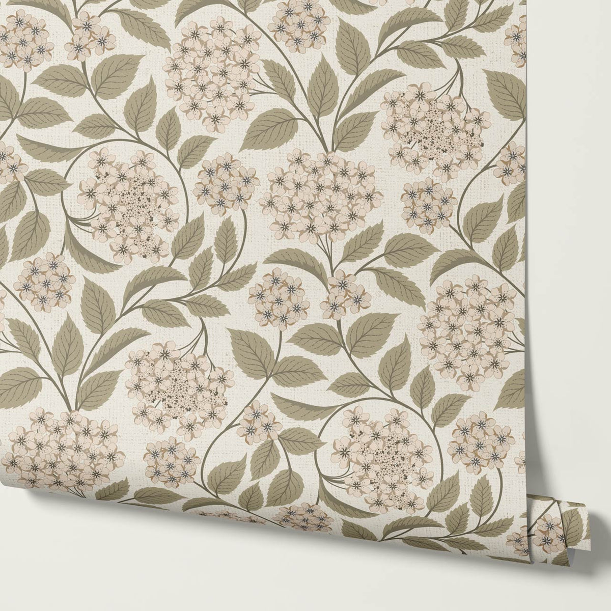 Leonora Hydrangea Botanicals Neutral Beige Olive Wallpaper