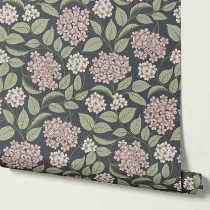 Leonora Hydrangea Botanicals Slate Blush Wallpaper