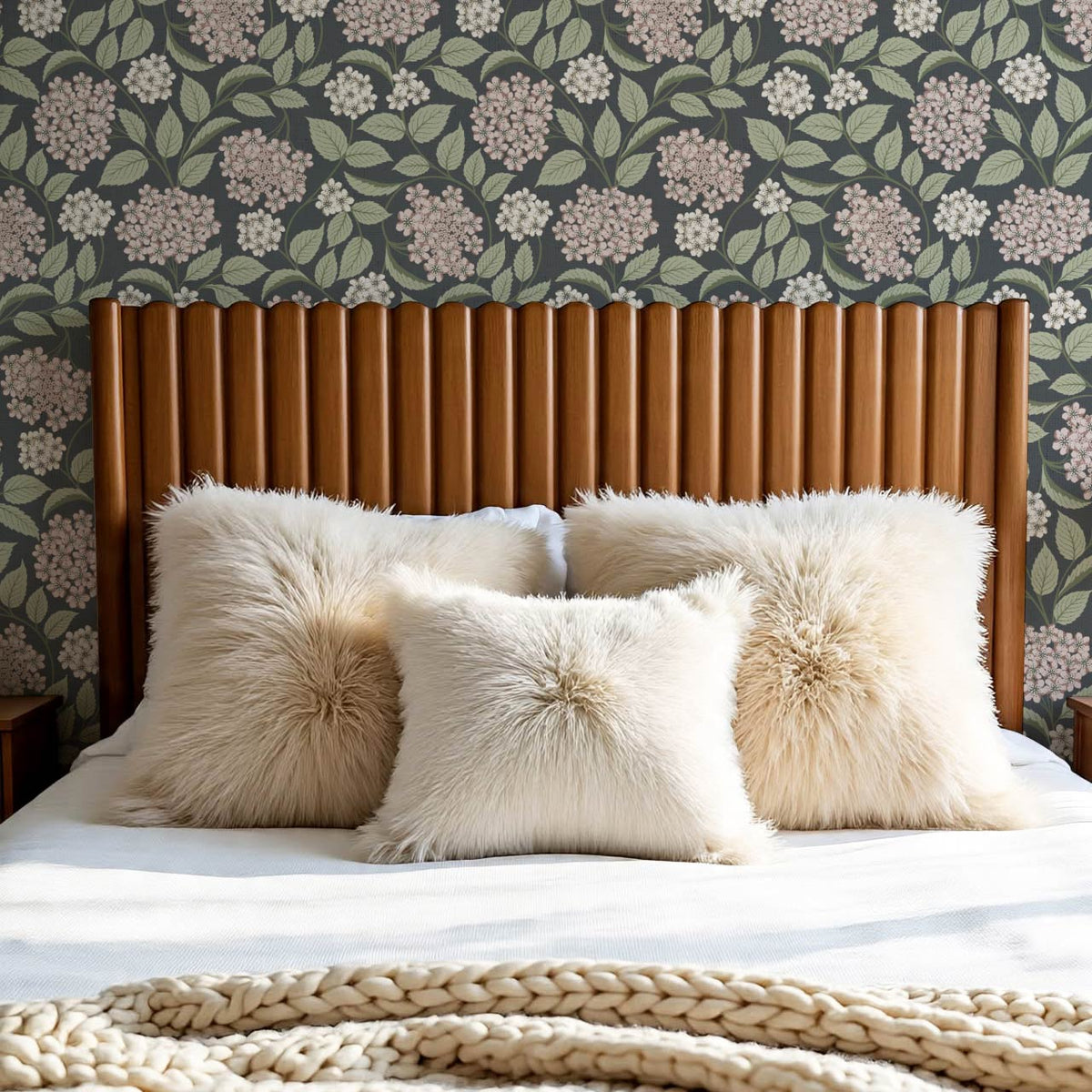 Leonora Hydrangea Botanicals Slate Blush Wallpaper