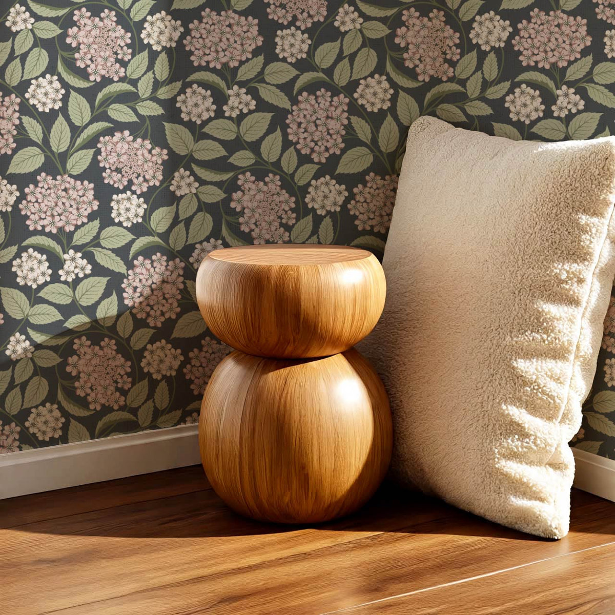 Leonora Hydrangea Botanicals Slate Blush Wallpaper