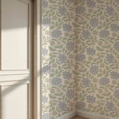 Leonora Hydrangea Botanicals Ivory Sky Sage Wallpaper