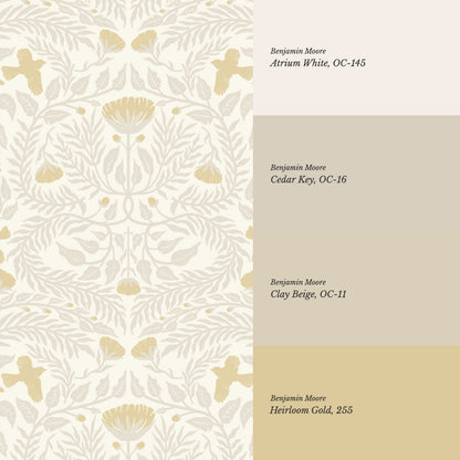 Lexi Bluebirds in the Brush Beige Gold Wallpaper