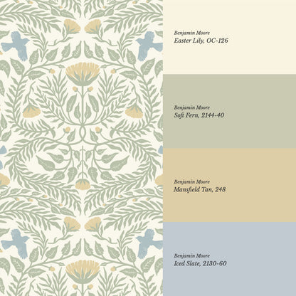 Lexi Bluebirds in the Brush Cream Sage Wallpaper