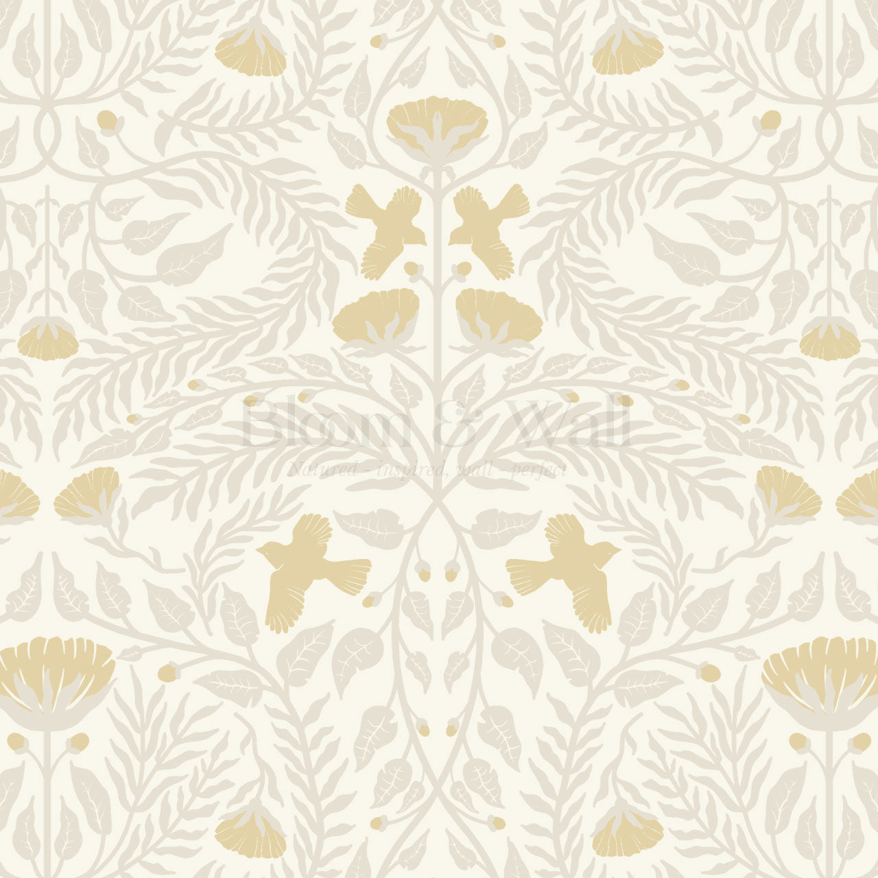 Lexi Bluebirds in the Brush Beige Gold Wallpaper