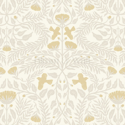 Lexi Bluebirds in the Brush Beige Gold Wallpaper