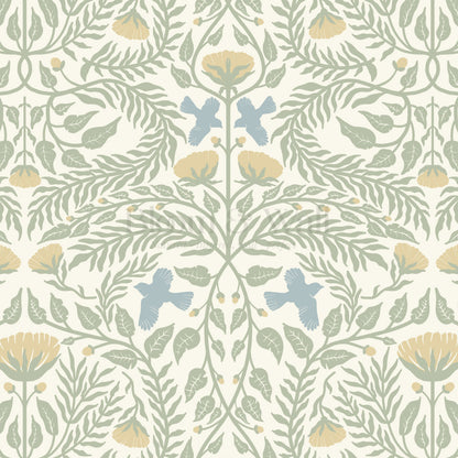 Lexi Bluebirds in the Brush Cream Sage Wallpaper
