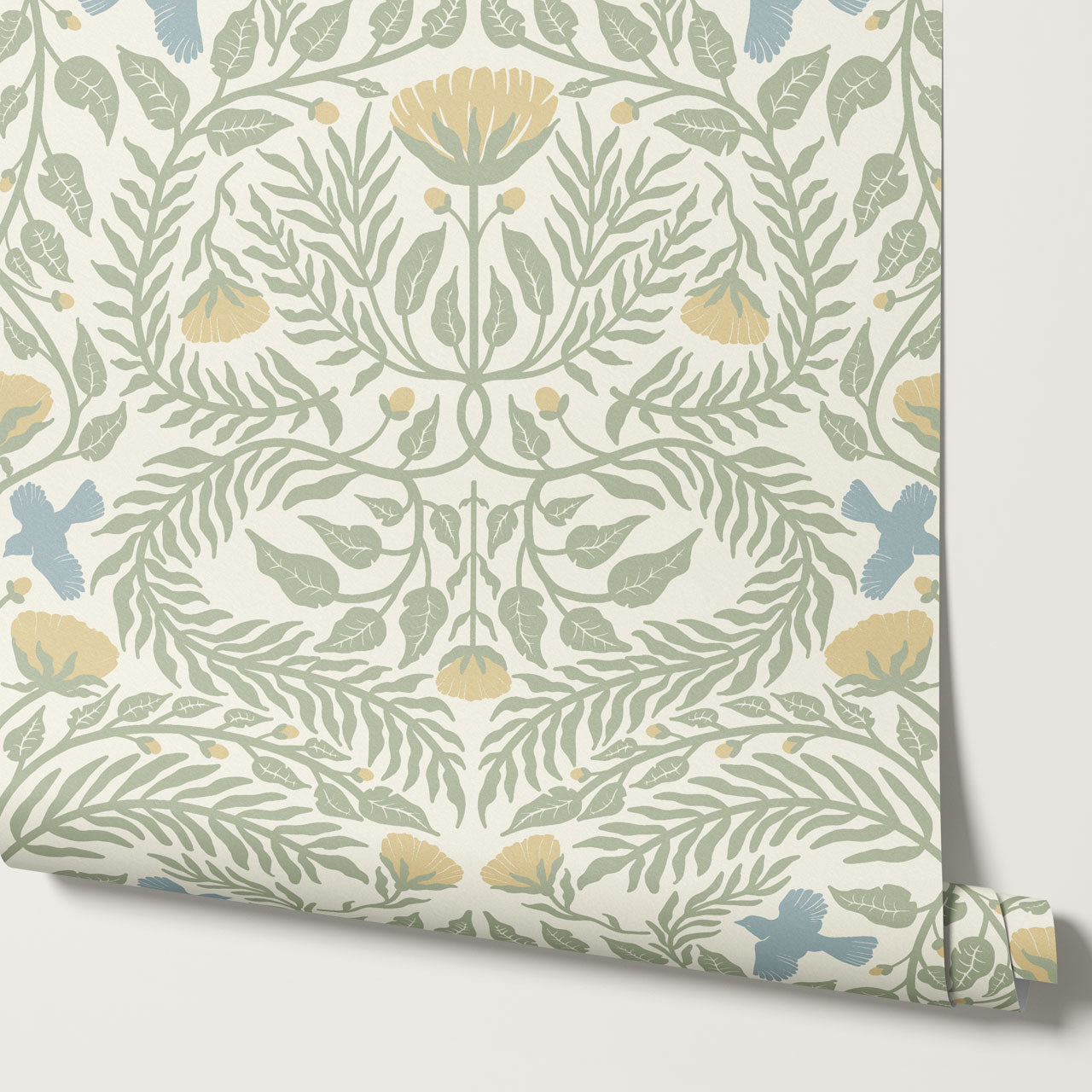 Lexi Bluebirds in the Brush Cream Sage Wallpaper