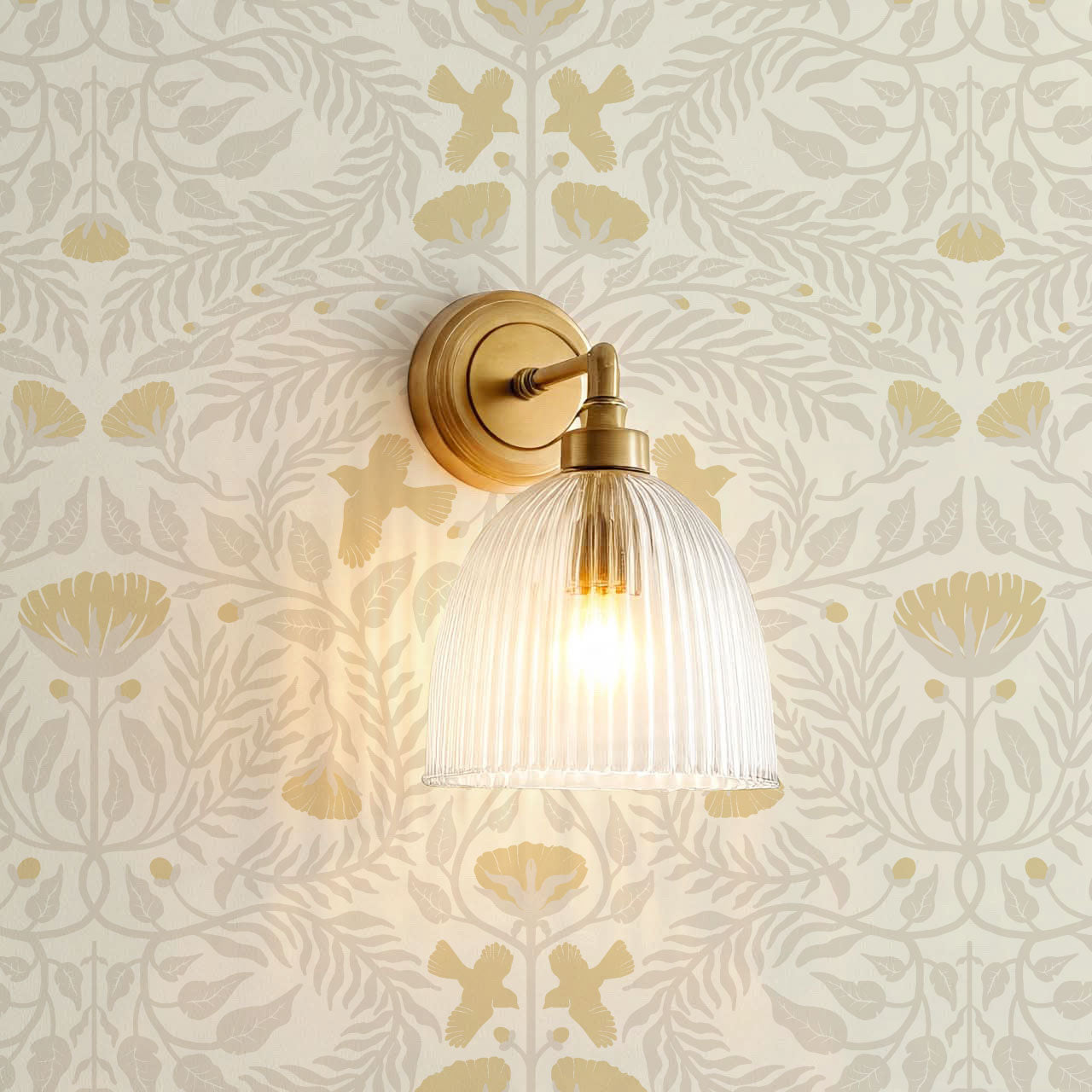 Lexi Bluebirds in the Brush Beige Gold Wallpaper