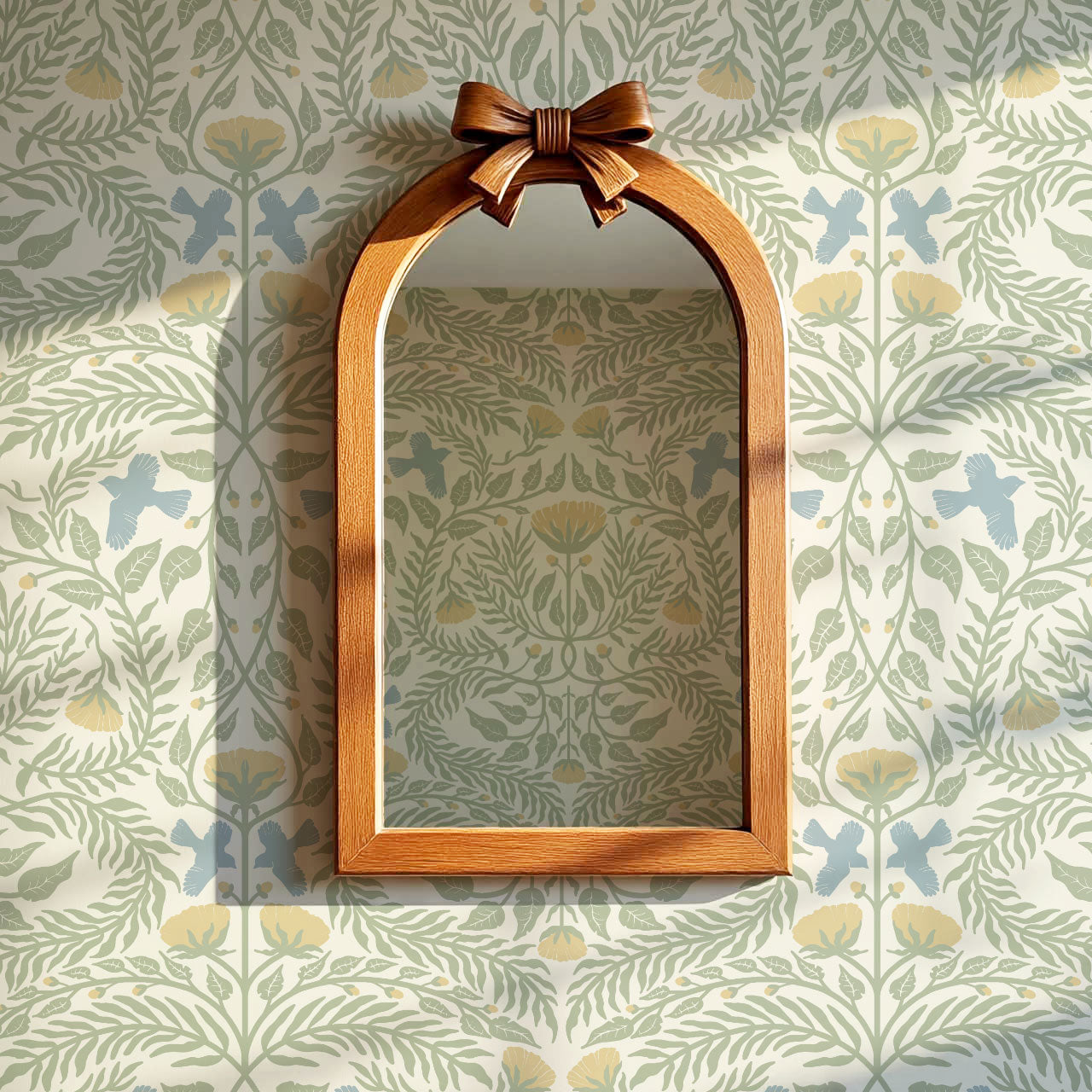 Lexi Bluebirds in the Brush Cream Sage Wallpaper