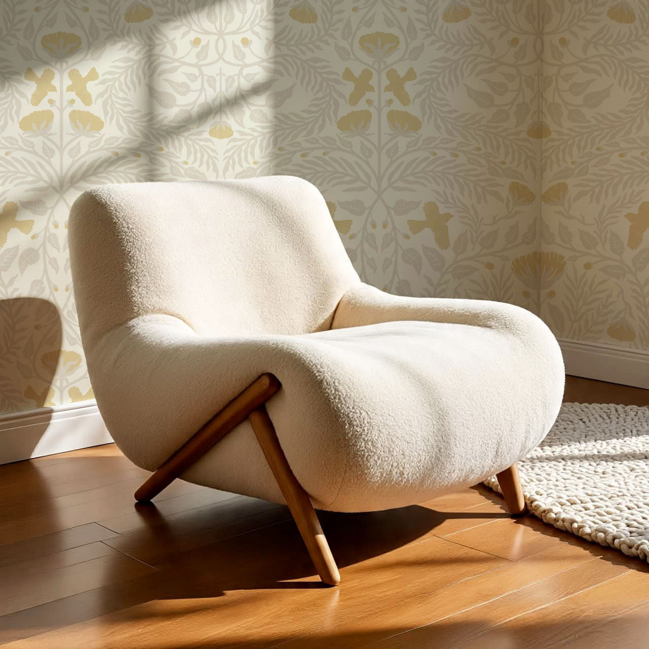 Lexi Bluebirds in the Brush Beige Gold Wallpaper