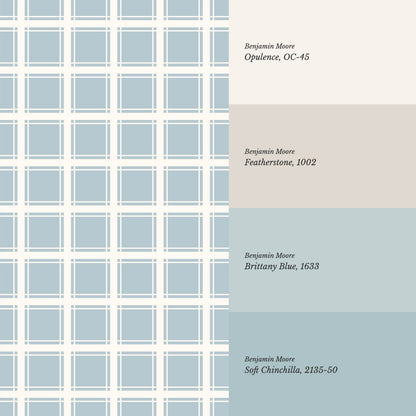 Liam Country Club Plaid Cream Dusty Blue Wallpaper