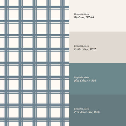 Liam Country Club Plaid Blue Cream Wallpaper