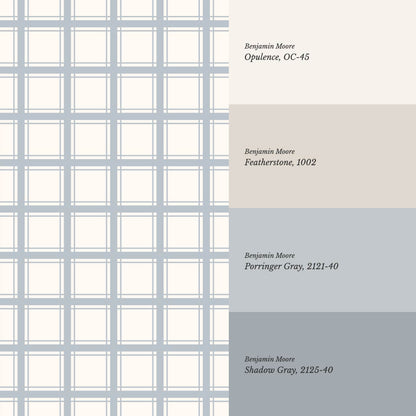 Liam Country Club Plaid Cream Grey Blue Wallpaper