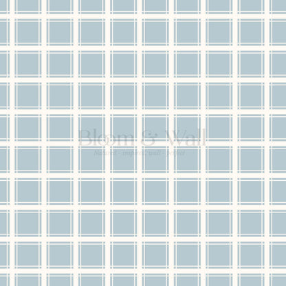 Liam Country Club Plaid Cream Dusty Blue Wallpaper
