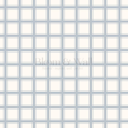 Liam Country Club Plaid Cream Grey Blue Wallpaper