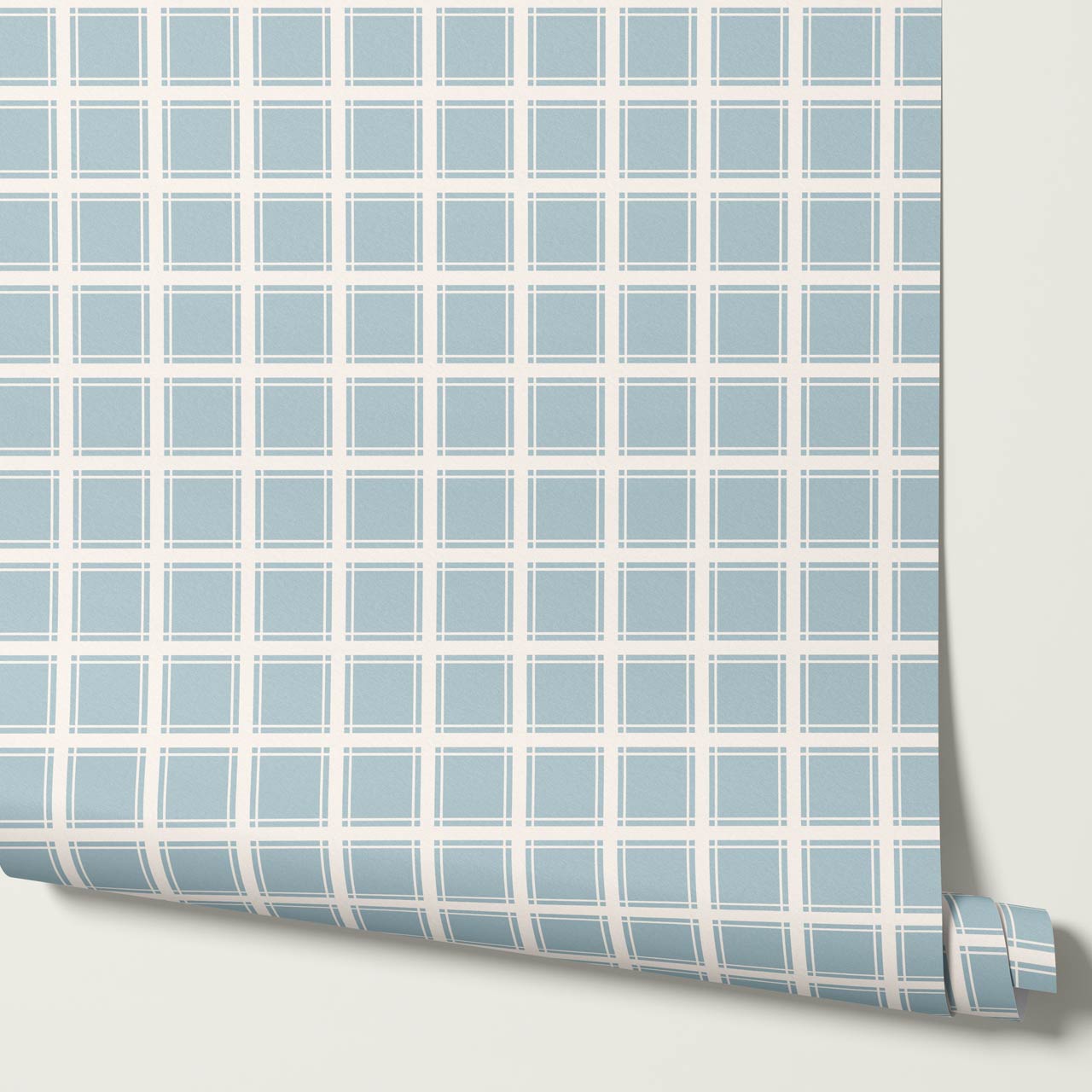 Liam Country Club Plaid Cream Dusty Blue Wallpaper