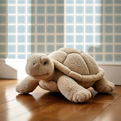 Liam Country Club Plaid Cream Dusty Blue Wallpaper