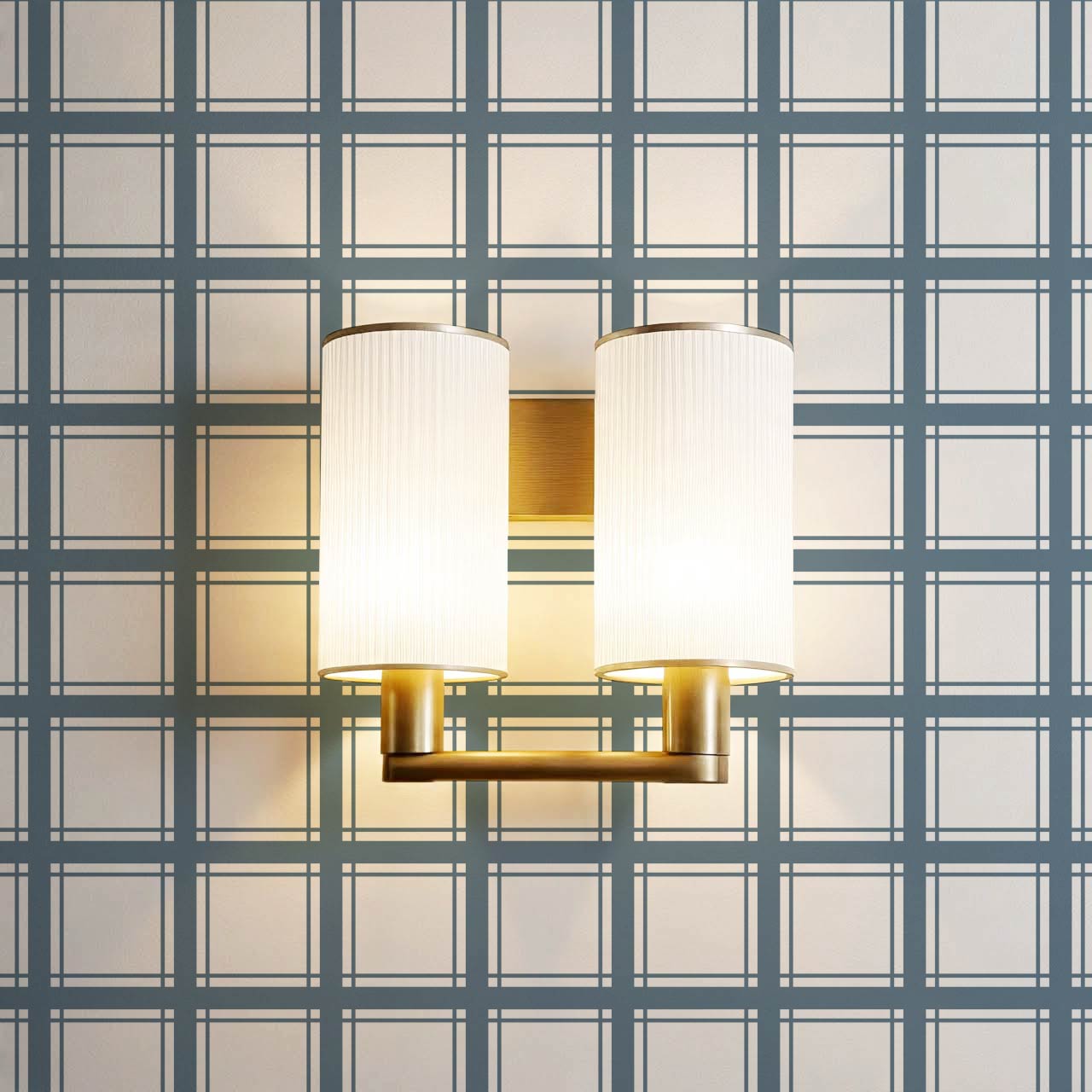Liam Country Club Plaid Blue Cream Wallpaper