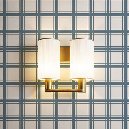 Liam Country Club Plaid Blue Cream Wallpaper