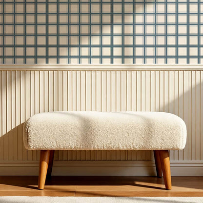 Liam Country Club Plaid Blue Cream Wallpaper