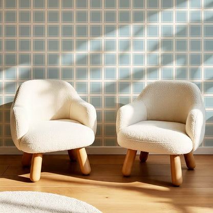 Liam Country Club Plaid Cream Dusty Blue Wallpaper