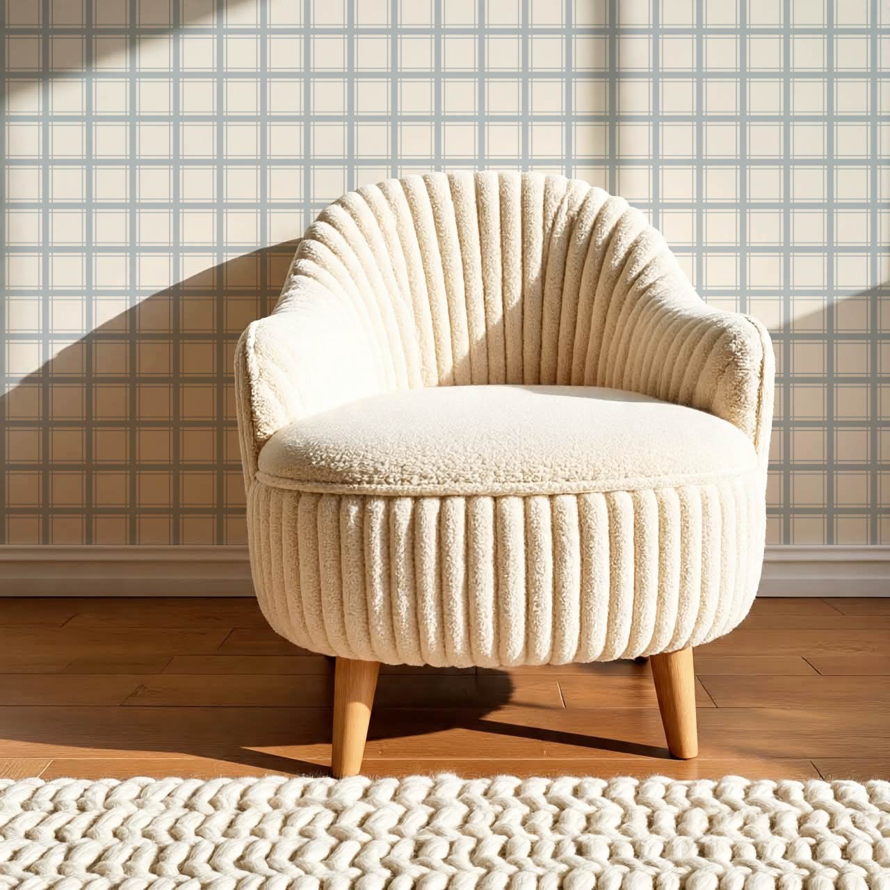 Liam Country Club Plaid Cream Grey Blue Wallpaper